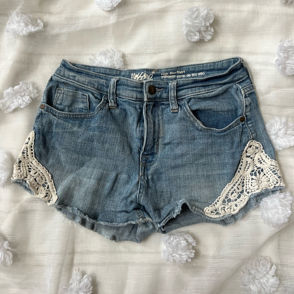 High Rise Denim/ Jean Shorts With Lace